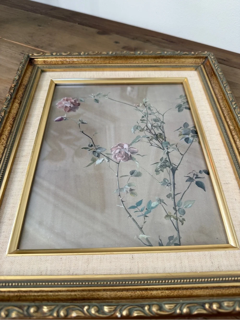 Classic Gold Ornate Frame with Pink Floral Artwork print